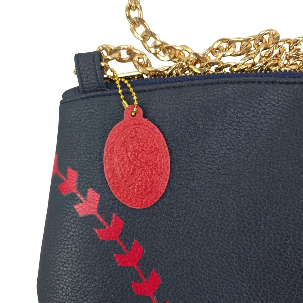 St. Louis Cardinals Crossbody Bag Womens Navy Red Baseball Stitch Gold Chain MLB
